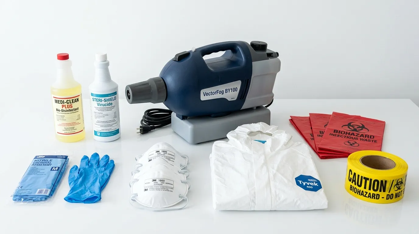 Professional biohazard remediation crew working in Rendon